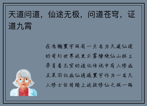 天道问道，仙途无极，问道苍穹，证道九霄