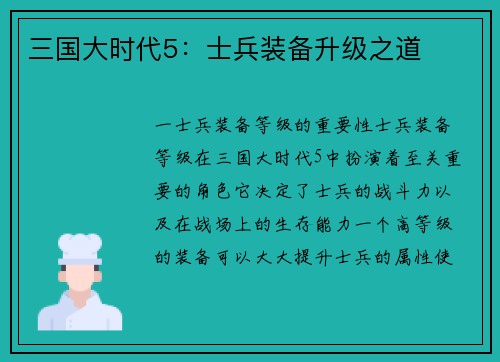 三国大时代5：士兵装备升级之道